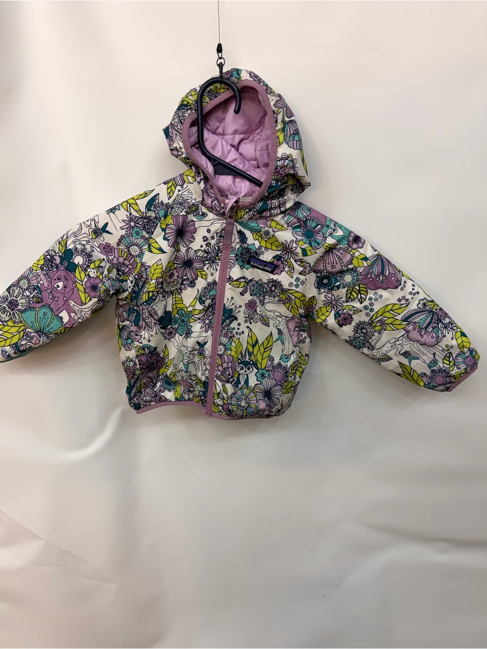 Floral Cartoon Hooded Kids Jacket in Purple & Teal kids size 2T